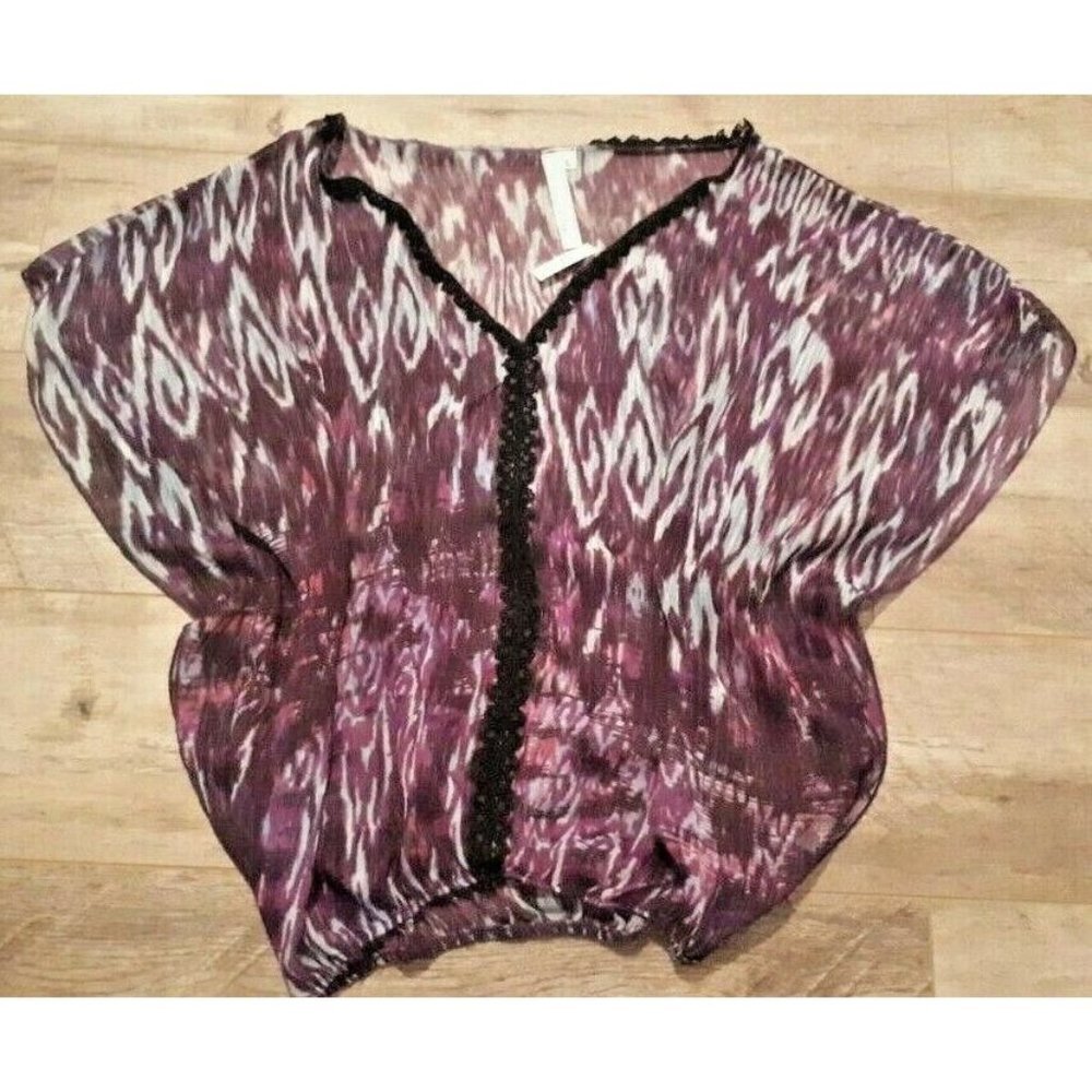 Flats & Heels Women's Sheer Purple Blue Mix Top ( S )